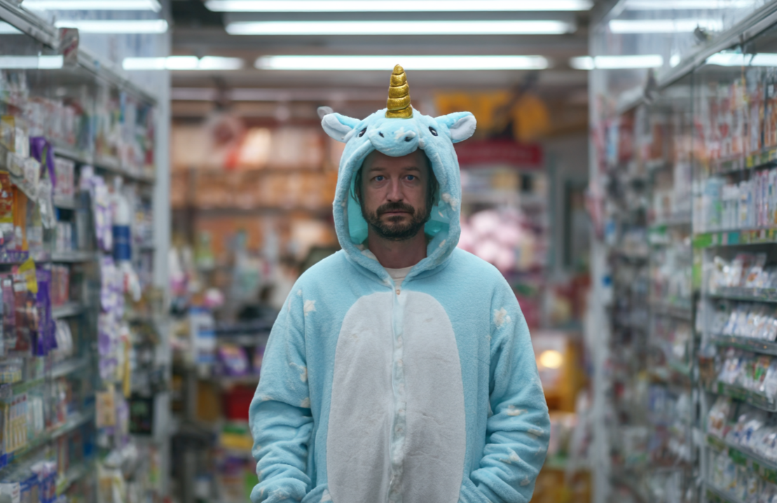 A man in a unicorm onesie | Source: Midjourney