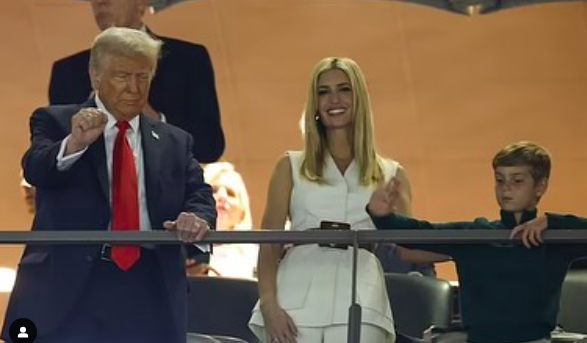 Donald and Ivanka Trump with Theodore Kushner waving, smiling, and engaging with onlookers from the viewing stands. | Source: Instagram/ivankatrump