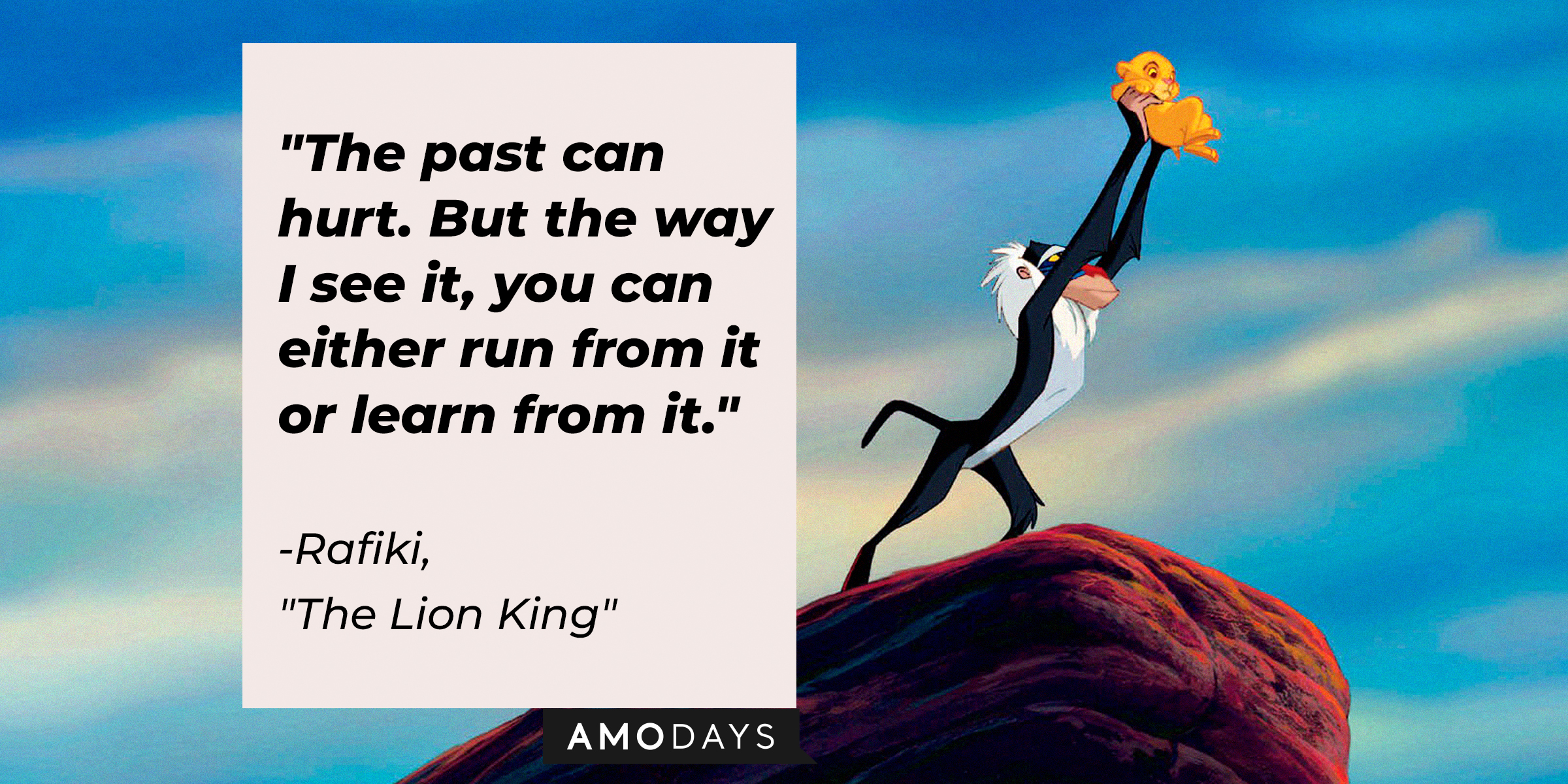 Rafiki with his quote: "The past can hurt. But the way I see it, you can either run from it or learn from it." | Source: Facebook.com/DisneyTheLionKing