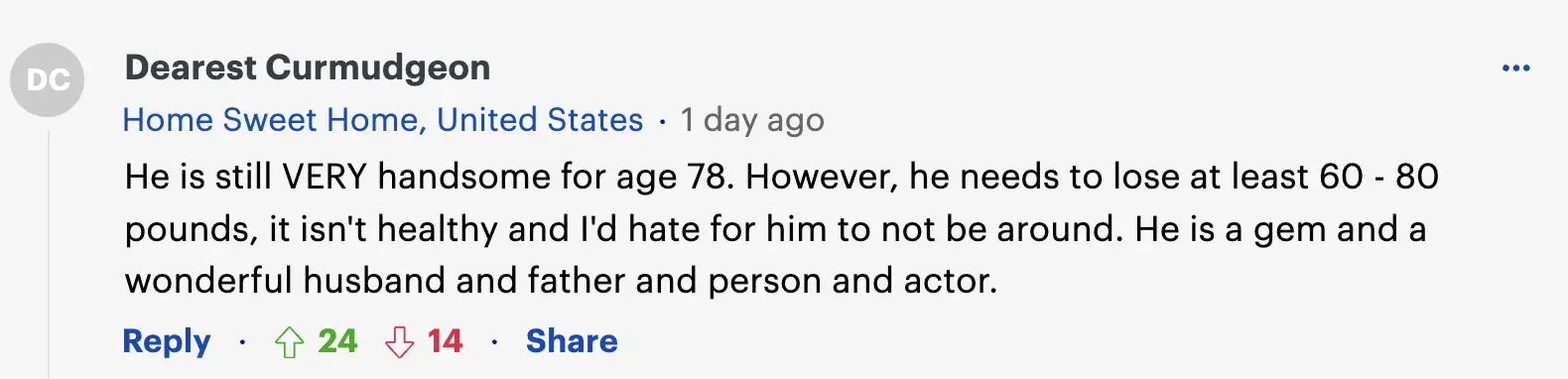 Fan comment, dated October 2023 | Source: DailyMail.com