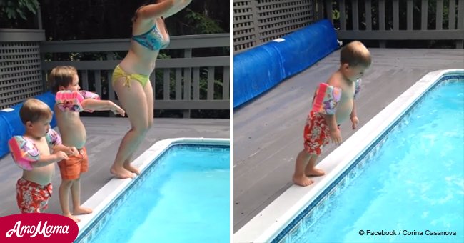 Little boy tries to dive into a pool but his hilarious fail goes viral