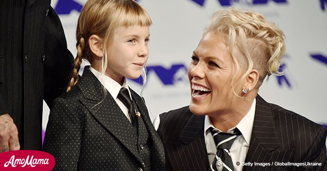 Pink’s sweet daughter shows off a pic with her mommy and they bear a striking resemblance