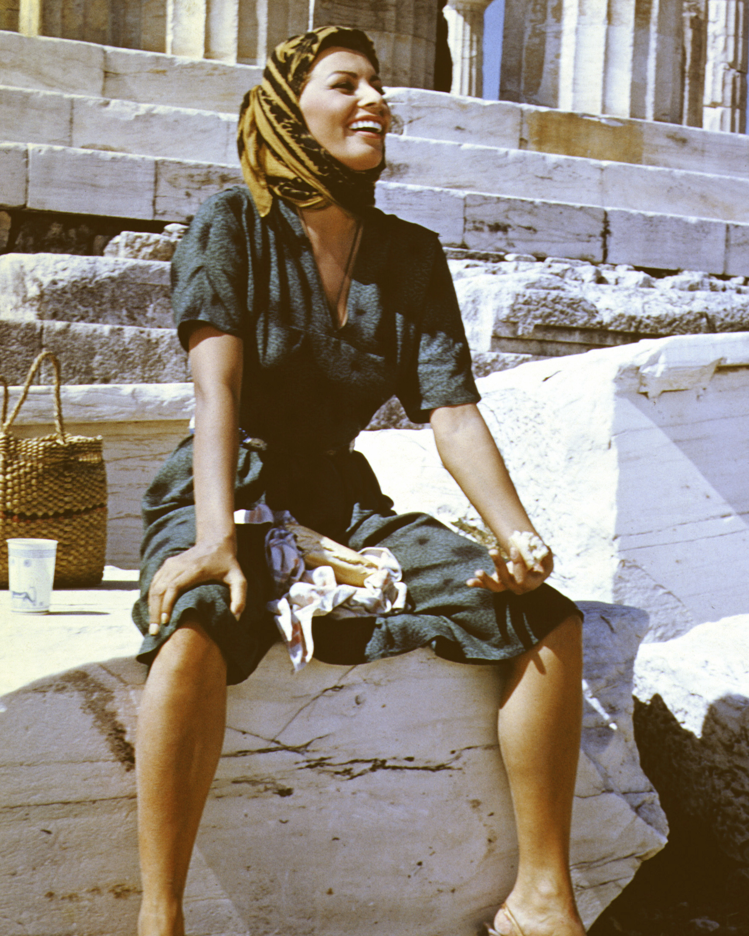 The famous Italian actress filming "Boy on a Dolphin" at the Acropolis in Athens, Greece, circa 1956. | Source: Getty Images