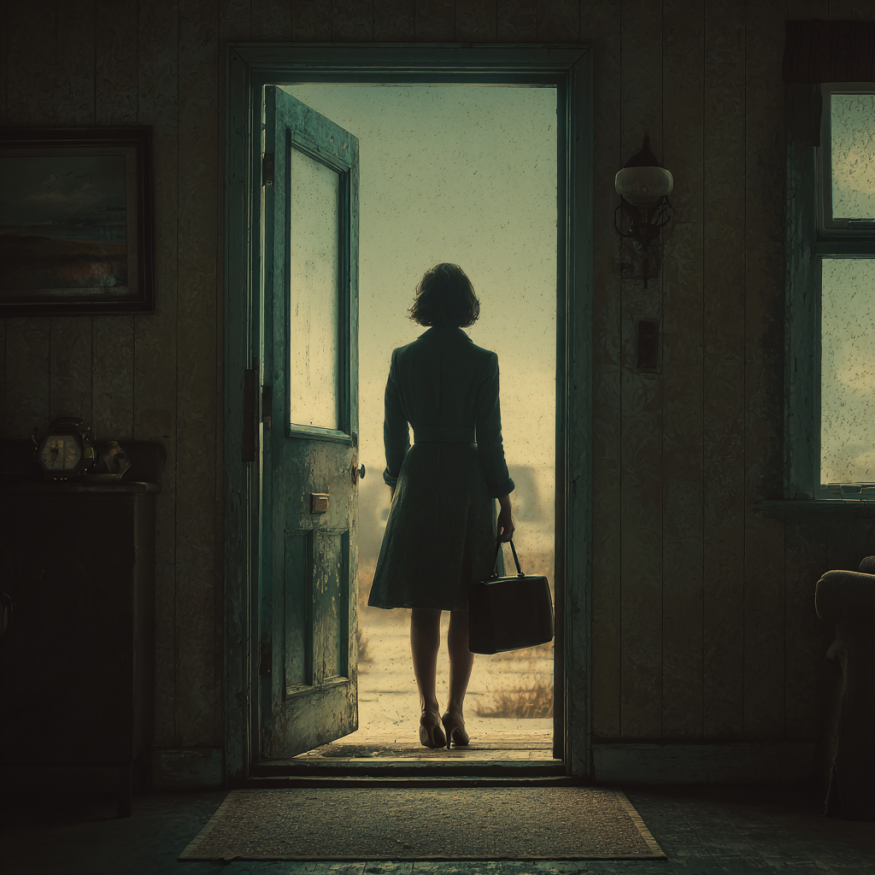 A woman leaving a house : Source: Midjourney