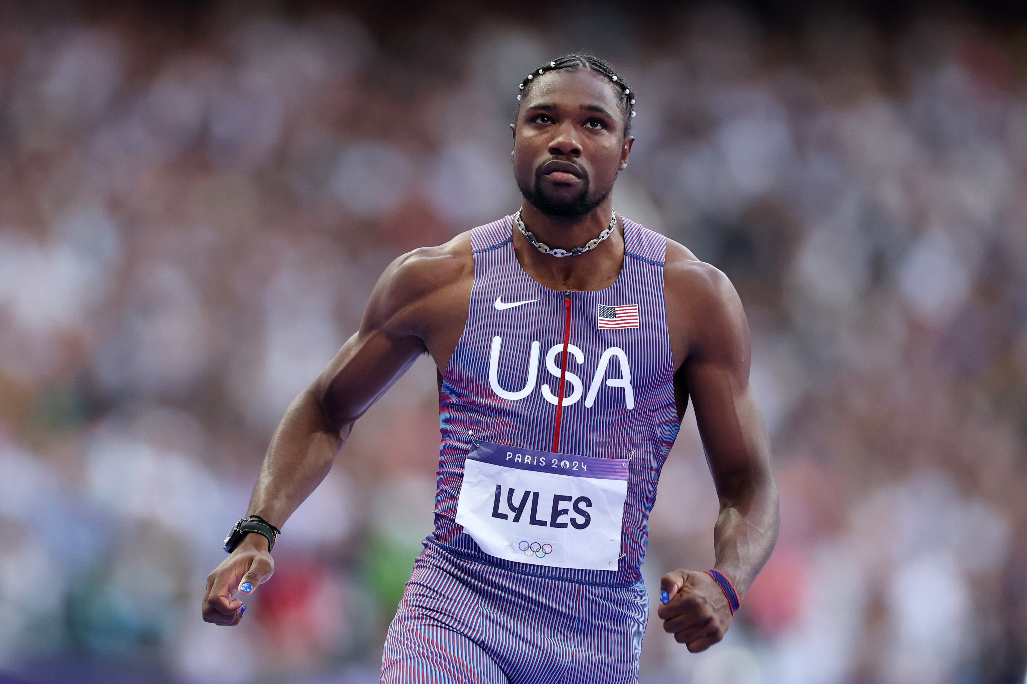 Noah Lyles during the Men's 100-meter Semi-Final on day nine of the Olympic Games Paris 2024 on August 4, in France. | Source: Getty Images