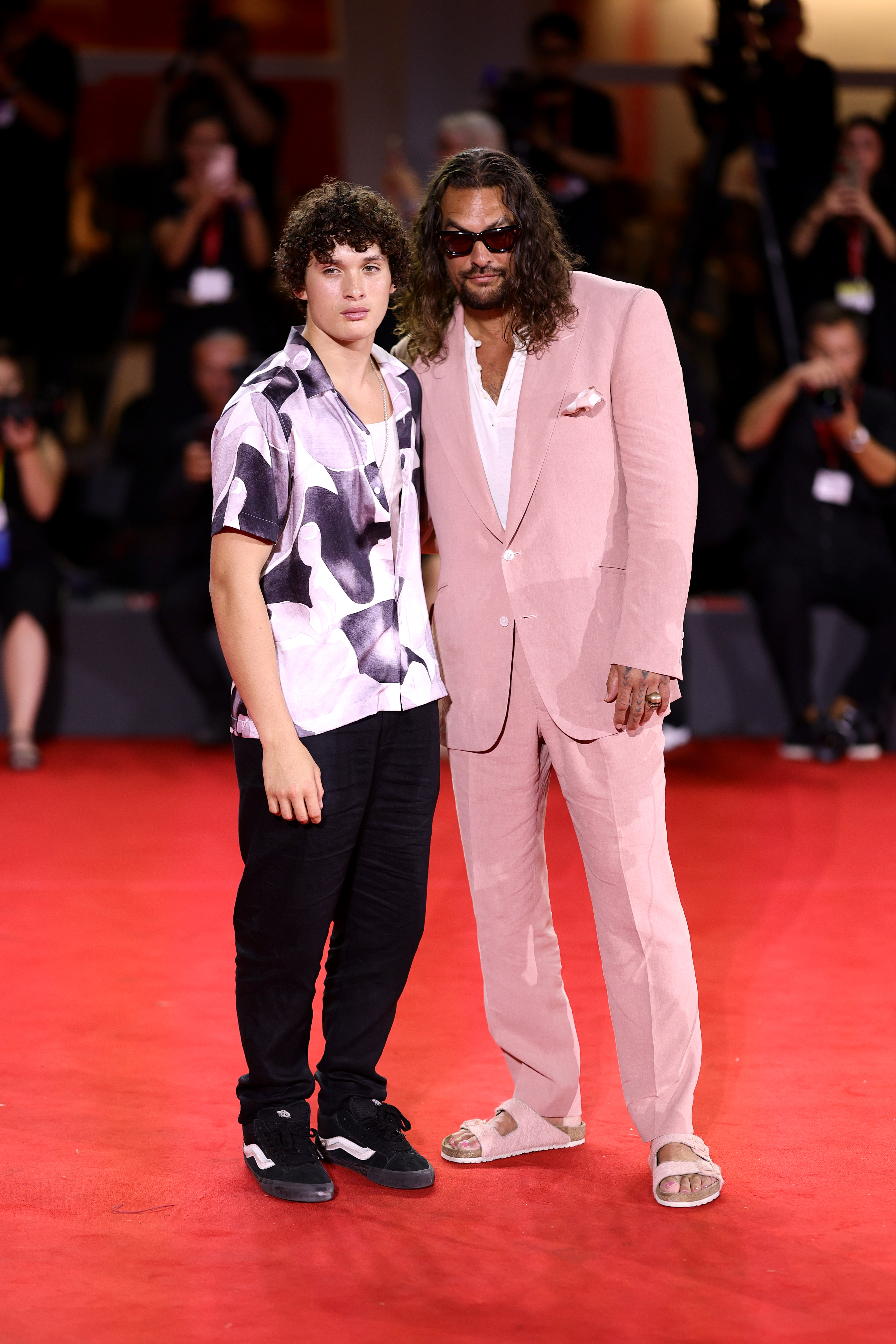 Nakoa-Wolf and Jason Momoa at the Cartier Glory to the Filmmaker Award 2025 and the "In the Hand of Dante" red carpet during the 82nd Venice International Film Festival on September 3 in Italy. | Source: Getty Images