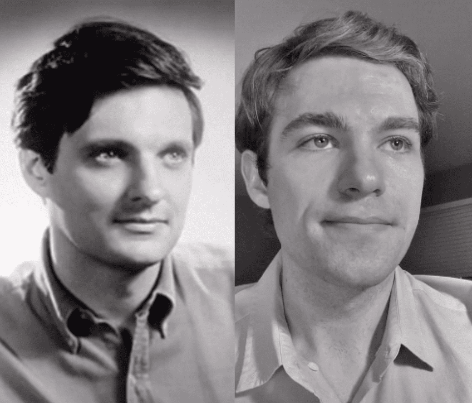 Collage showing a young Alan Alda and his grandson, Jake Alda, from Jake Alda's TikTok video from 2020 | Source: tiktok.com/@jakealdacoffey 