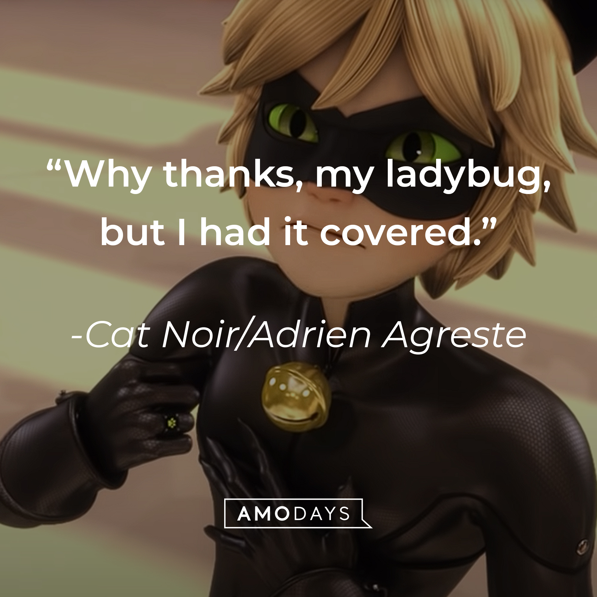 Cat Noir/Adrien Agreste’s quote: "Why thanks, my ladybug, but I had it covered.” | Image: AmoDays