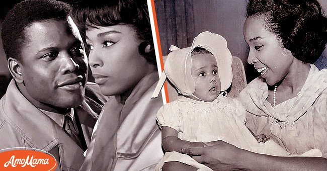 Ex-lovers, Sidney Poitier and Diahann Carroll in a photo. [Left] | Actress Diahann Carroll pictured holding her daughter, Suzanne. [Right] | Photo: Getty Images