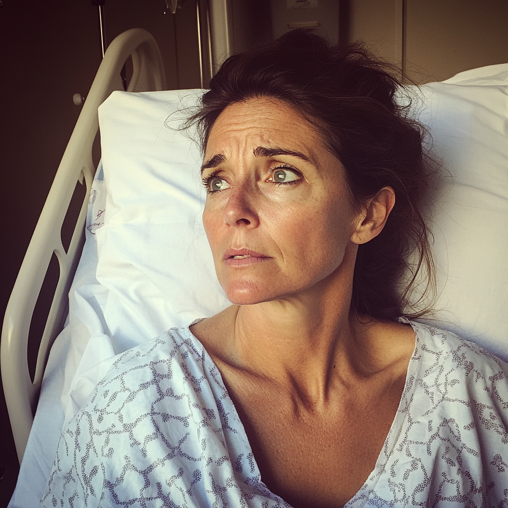 An upset woman in a hospital bed | Source: Midjourney