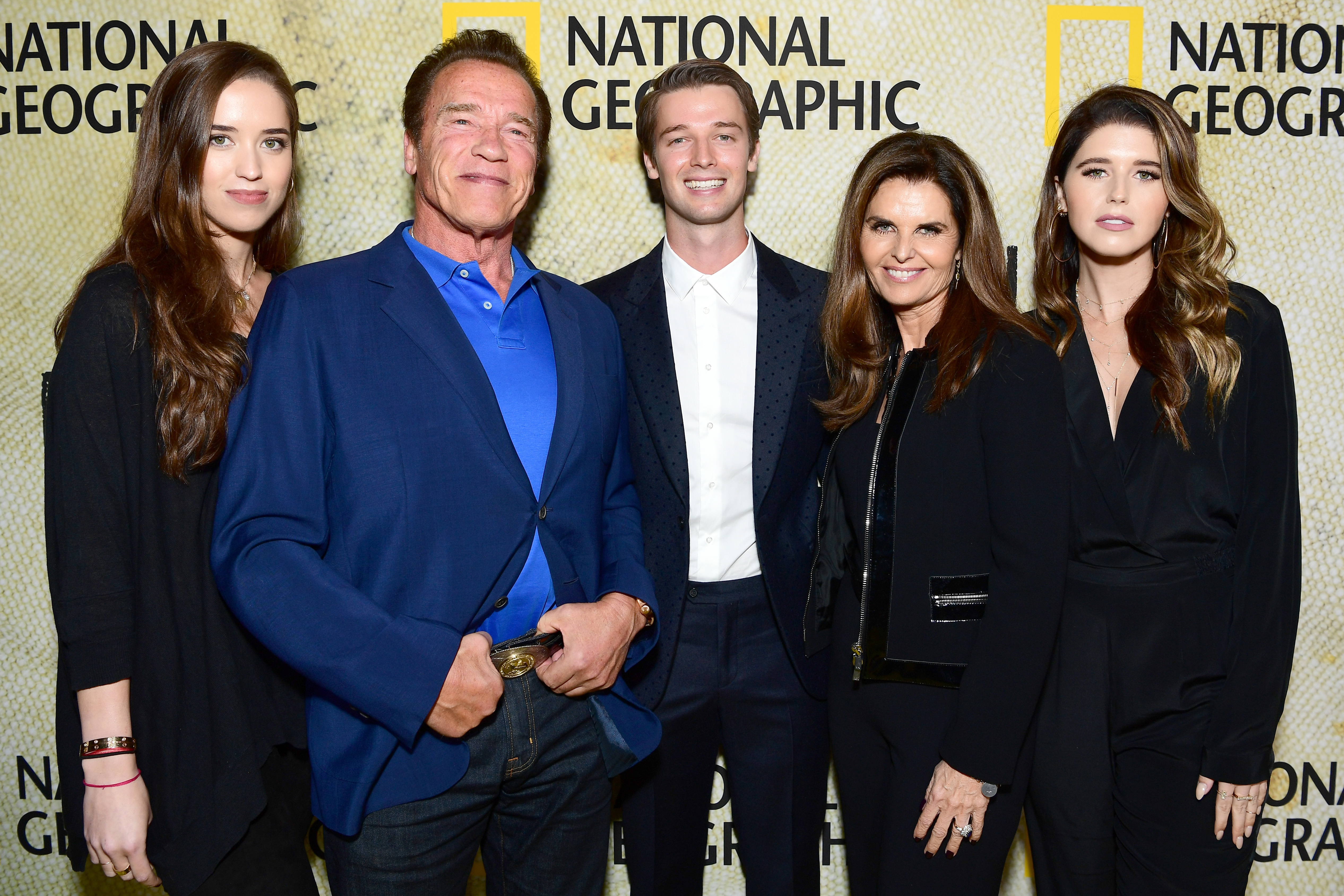 Christina Schwarzenegger, Arnold Schwarzenegger, Patrick Schwarzenegger, Maria Shriver, and Katherine Schwarzenegger at the premiere of National Geographic's "The Long Road Home" in Los Angeles, California on October 30, 2017 | Source: Getty Images
