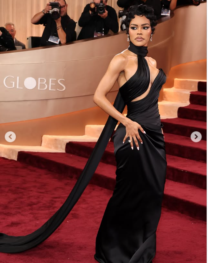 Teyana Taylor poses for photos at the Golden Globes in California, from a post dated January 12, 2026. | Source: Instagram/justjared