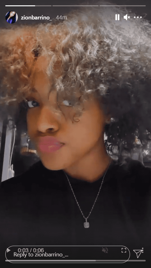 Zion Barrino showing off her luscious hair on her instagram story | Photo: Instagram/zionbarrino