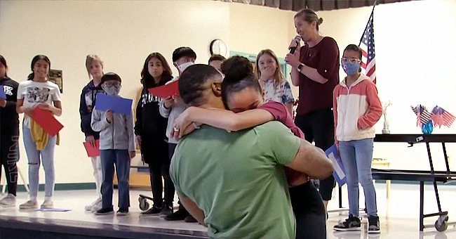 Cailani Martinez abrazando a su padre después de nueve meses de estar separados. | Foto: Youtube.com/WFLA News Channel 8
