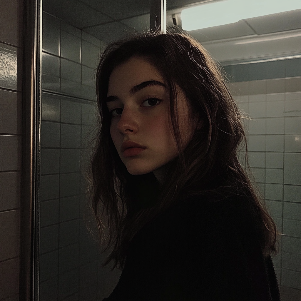 A teenage girl in a bathroom | Source: Midjourney