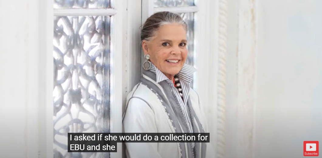 Ali MacGraw showcasing some of the pieces from the clothing line brand Ibu as advertised on June 5, 2017, for Quintessence | Source: YouTube/Quintessence