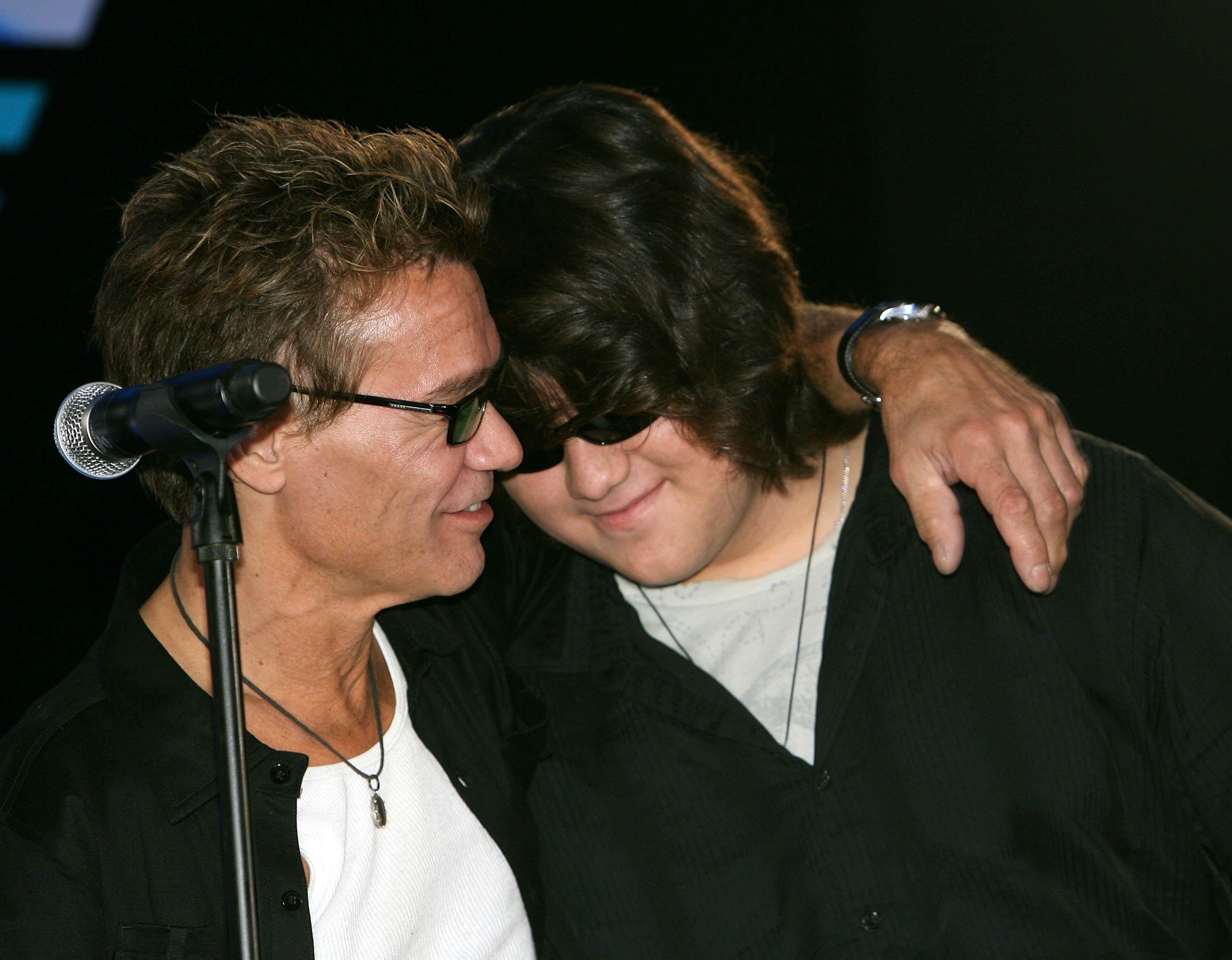 Eddie and Wolfgang Van Halen at the Van Halen press conference announcing their new tour on August 13, 2007, in Los Angeles, California | Source: Getty Images