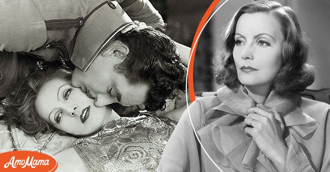 Greta Garbo and John Gilbert in a movie scene [left] || Greta Garbo poses for a publicity still for the MGM film 'The Painted Veil' in 1934. [right] | Photo: Getty Images