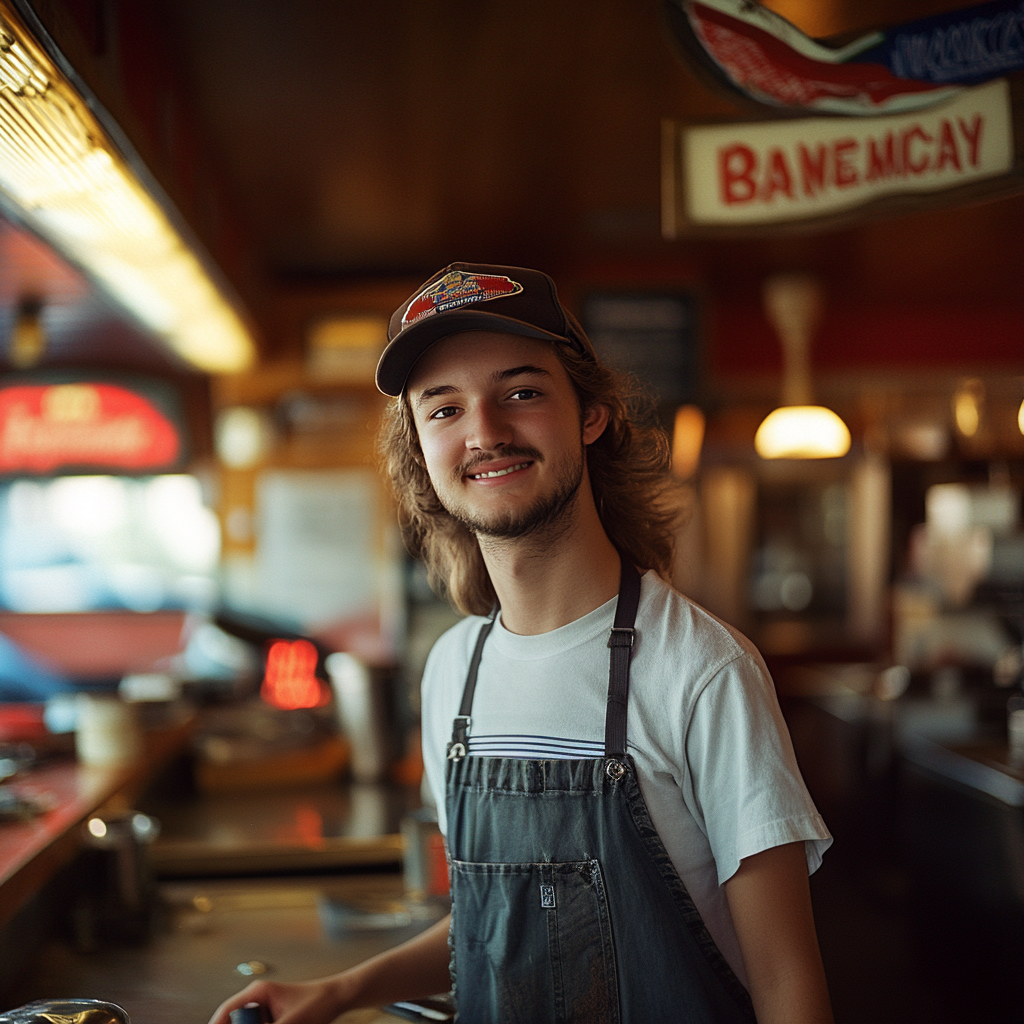 A happy truck driver in a diner | Source: Midjourney