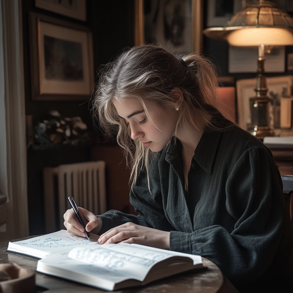 A woman writing in her study | Source: Midjourney