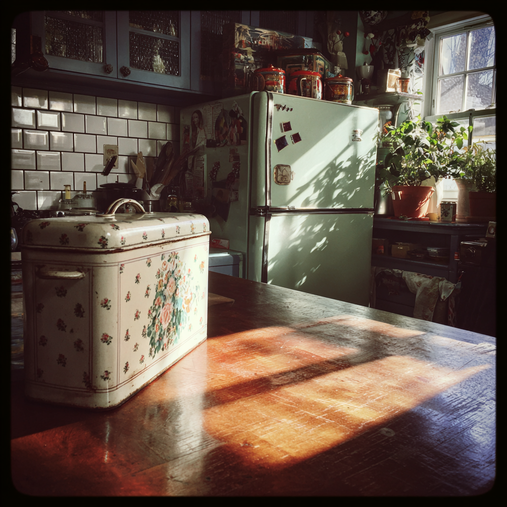 A cookie tin on a table | Source: Midjourney