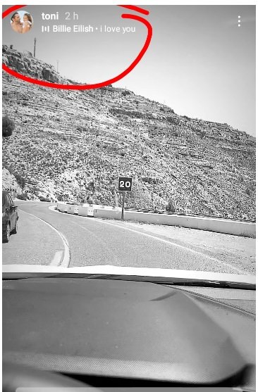 Vista desde un vehículo de un paisaje en España, al ritmo de 'Ilove you' de Billie Ellish. | Foto: captura historias de Instagram/toni