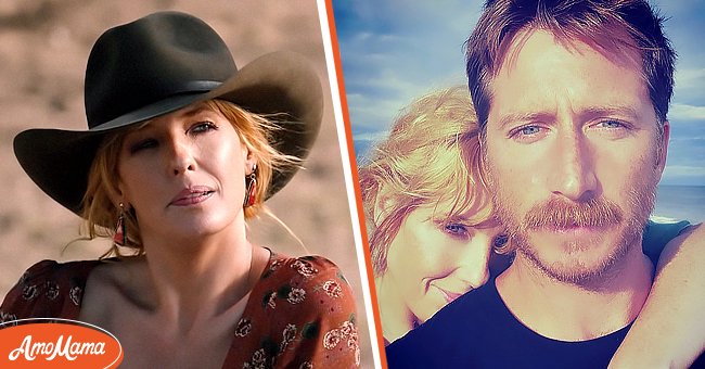 Kelly Reilly filming "Yellowstone" in an YouTube video from September 2020 [left]. Reilly and her husband, Kyle Baugher, in an Instagram post from January 2022 [right] | Photo: YouTube/Yellowstone - Instagram/mzkellyreilly