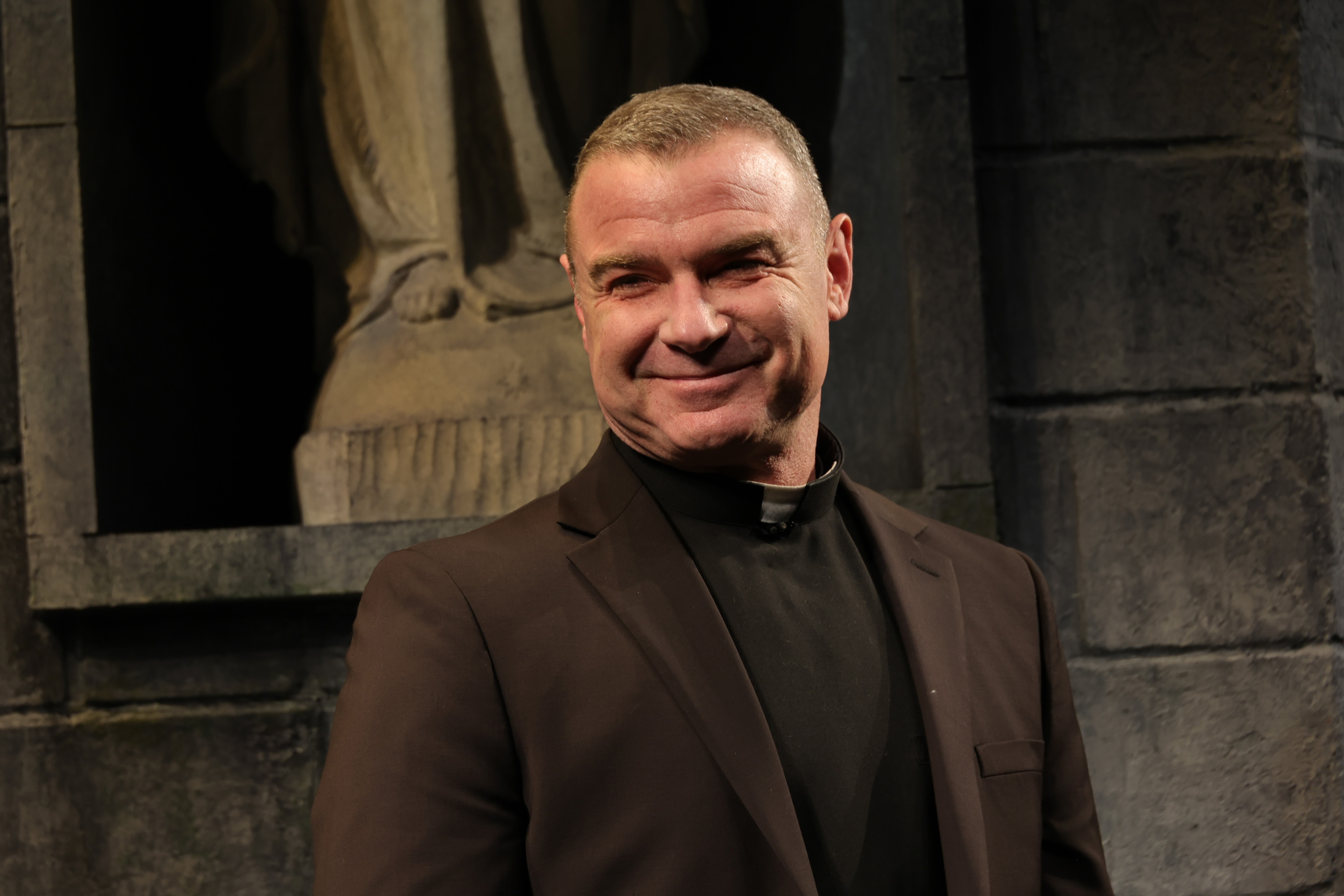Liev Schreiber poses onstage at the "Doubt: A Parable" Broadway Company celebration at Todd Haimes Theatre on February 29, 2024 in New York City | Source: Getty Images