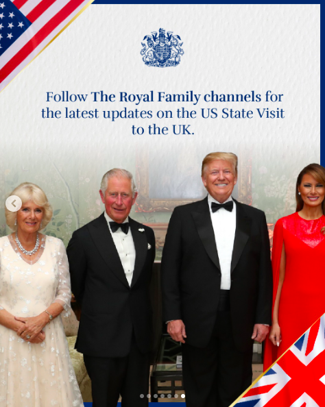 Queen Camilla, King Charles III, U.S. President Donald Trump and U.S. First Lady Melania Trump posing for a photo, posted on September 17, 2025. | Source: Instagram/theroyalfamily