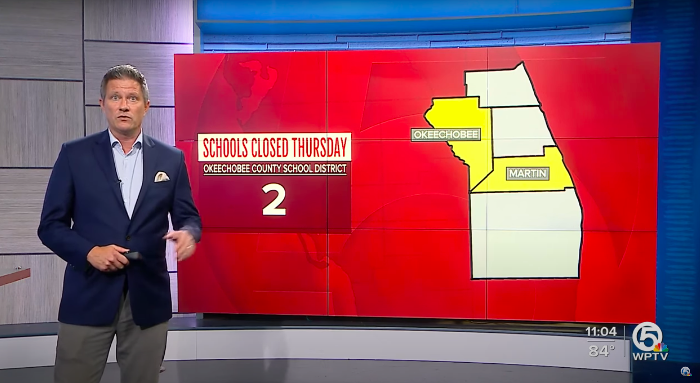 A news correspondent discussing the school district closings because of Hurricane Helene, posted on September 25, 2024 | Source: YouTube/WPTV News - FL Palm Beaches Treasure Coast