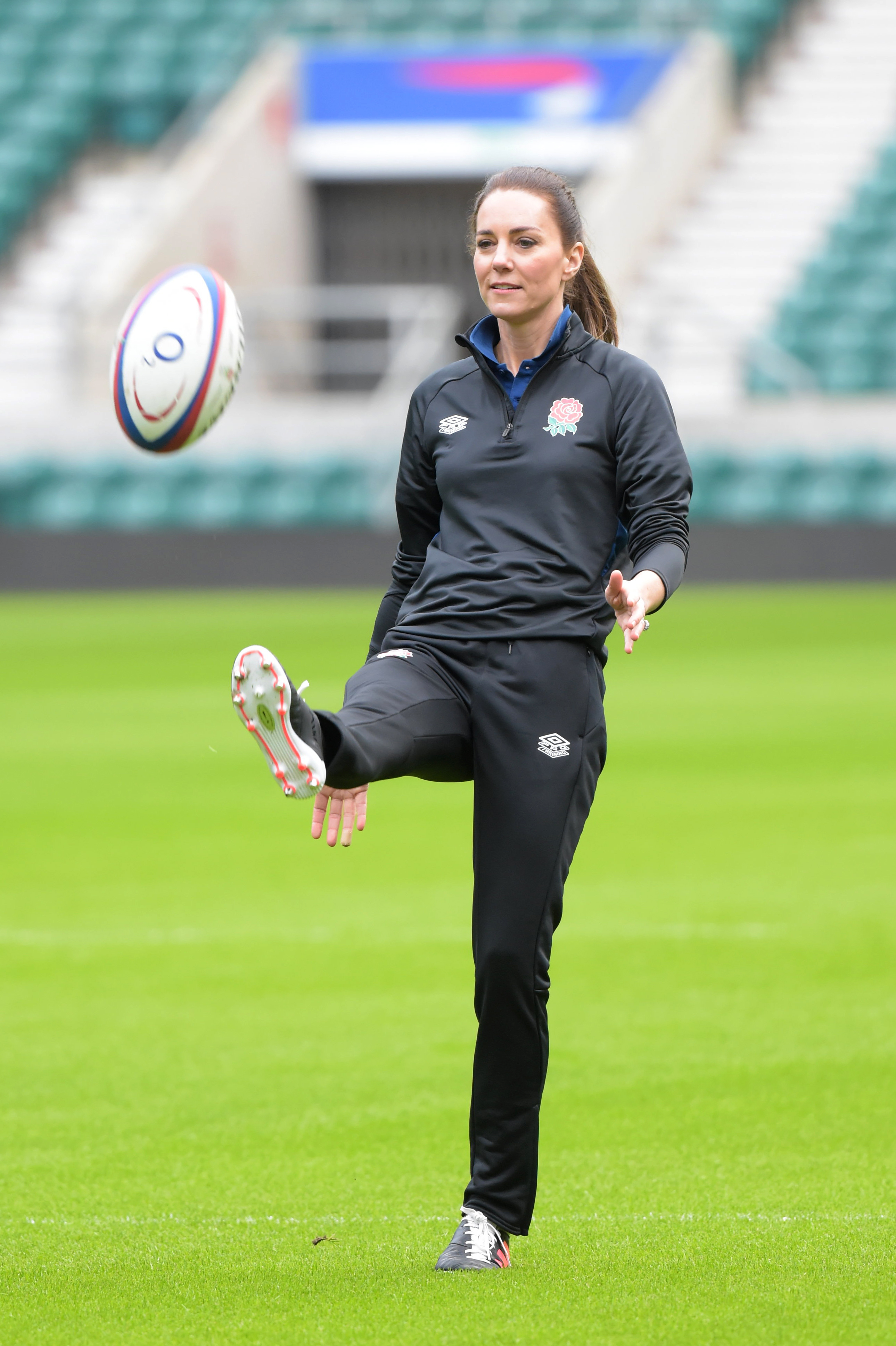 Princess Catherine playing rugby during an England Rugby Training Session after she became a Patron of the Rugby Football Union in London, England on February 2, 2022 | Source: Getty Images