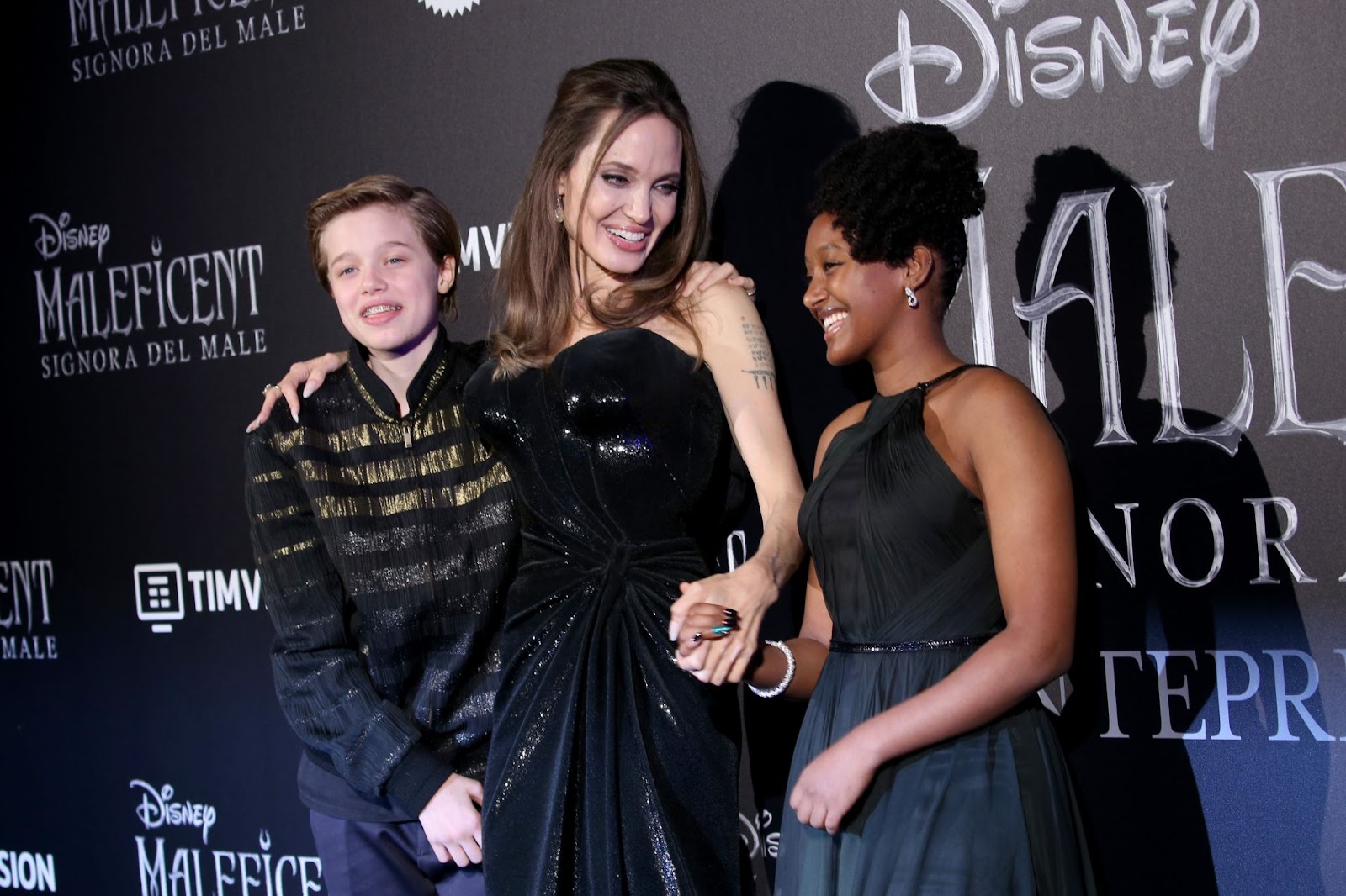 Angelina Jolie with Shiloh and Zahara at the premiere of "Maleficent: Mistress Of Evil" on October 7, 2019. | Source: Getty Images