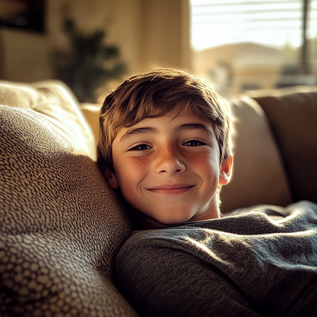 A little boy sitting on a couch | Source: Midjourney