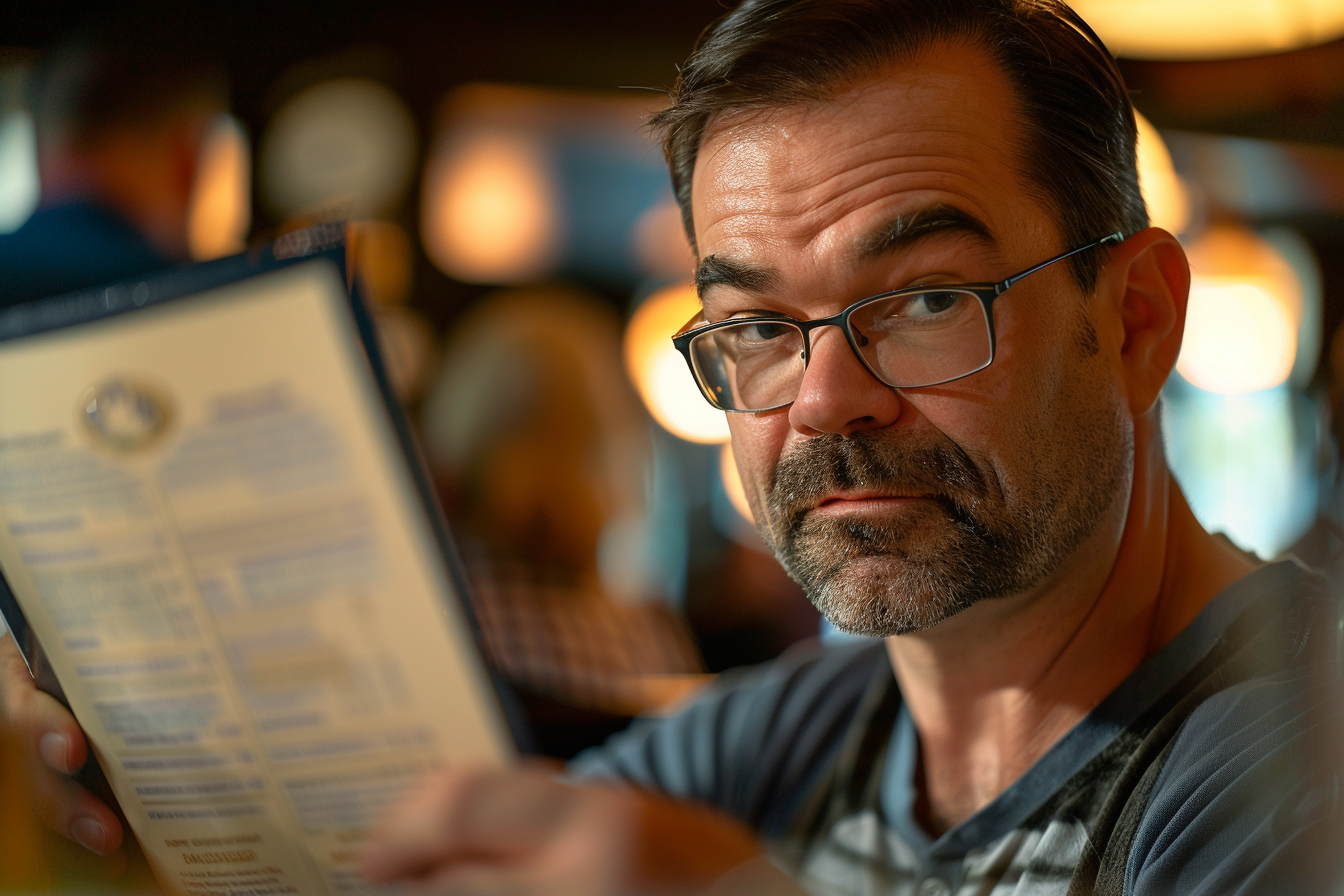 A man in a restaurant holding the menu | Source: Midjourney