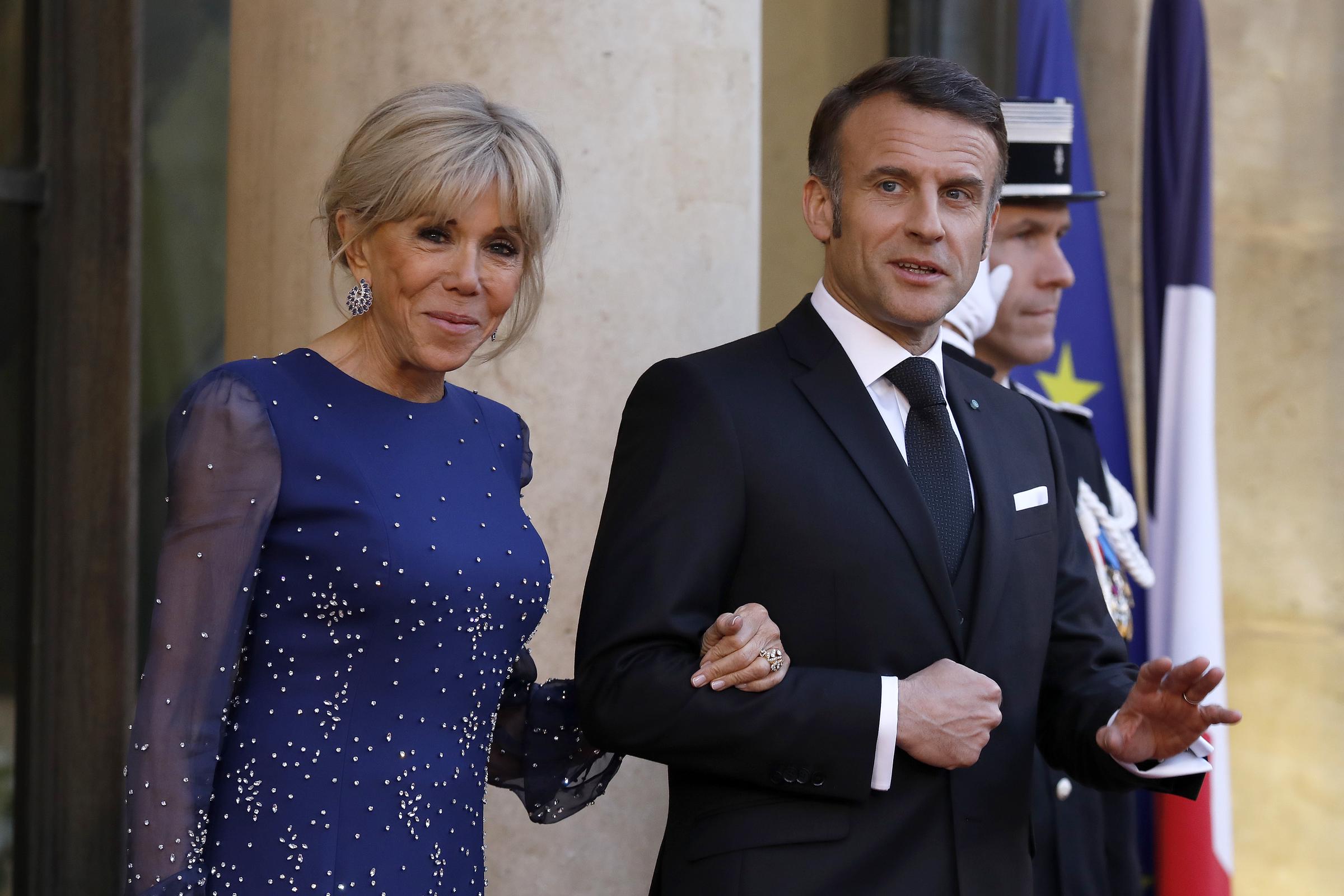 Brigitte and Emmanuel Macron waiting to greet King Frederik X of Denmark and Queen Mary of Denmark at the Élysée presidential palace as part of their majesties state visit on March 31, 2025, in Paris, France. | Source: Getty Images