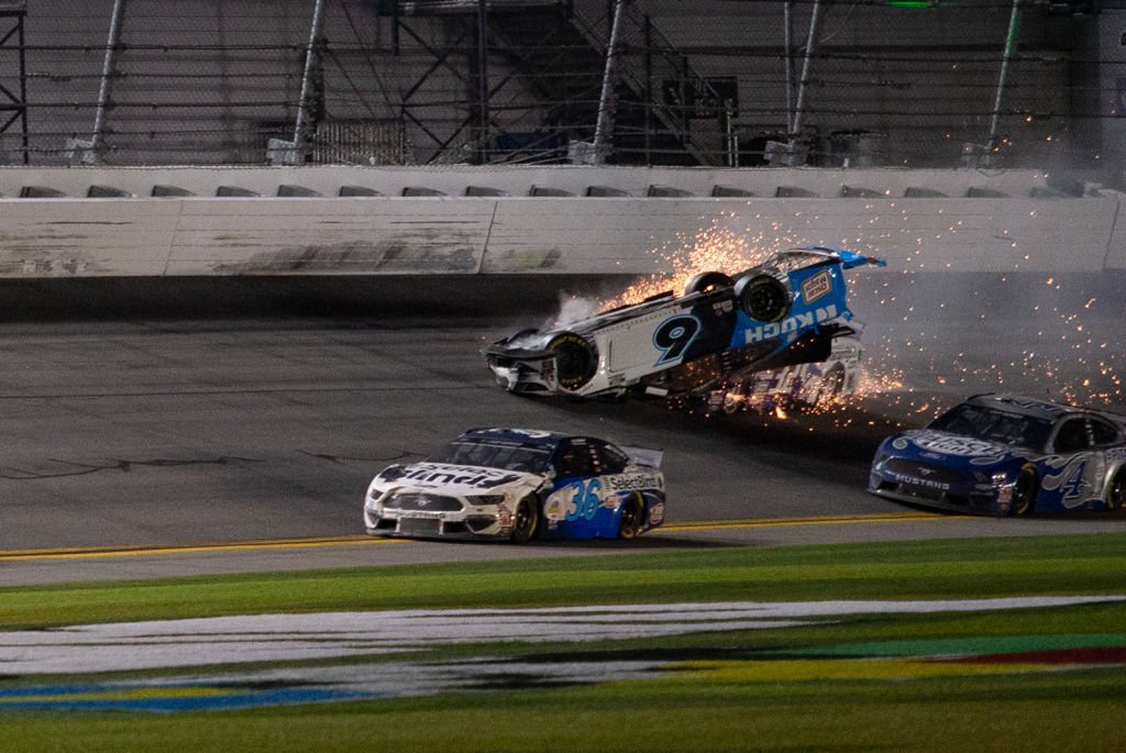 During the Daytona 500, Ryan Newman number 6 Mustang  collides with Corey LaJoie, driver number, on February 17, 2020, at Daytona International Speedway, in Daytona Beach, Florida | Source David Rosenblum/Icon Sportswire via Getty Images