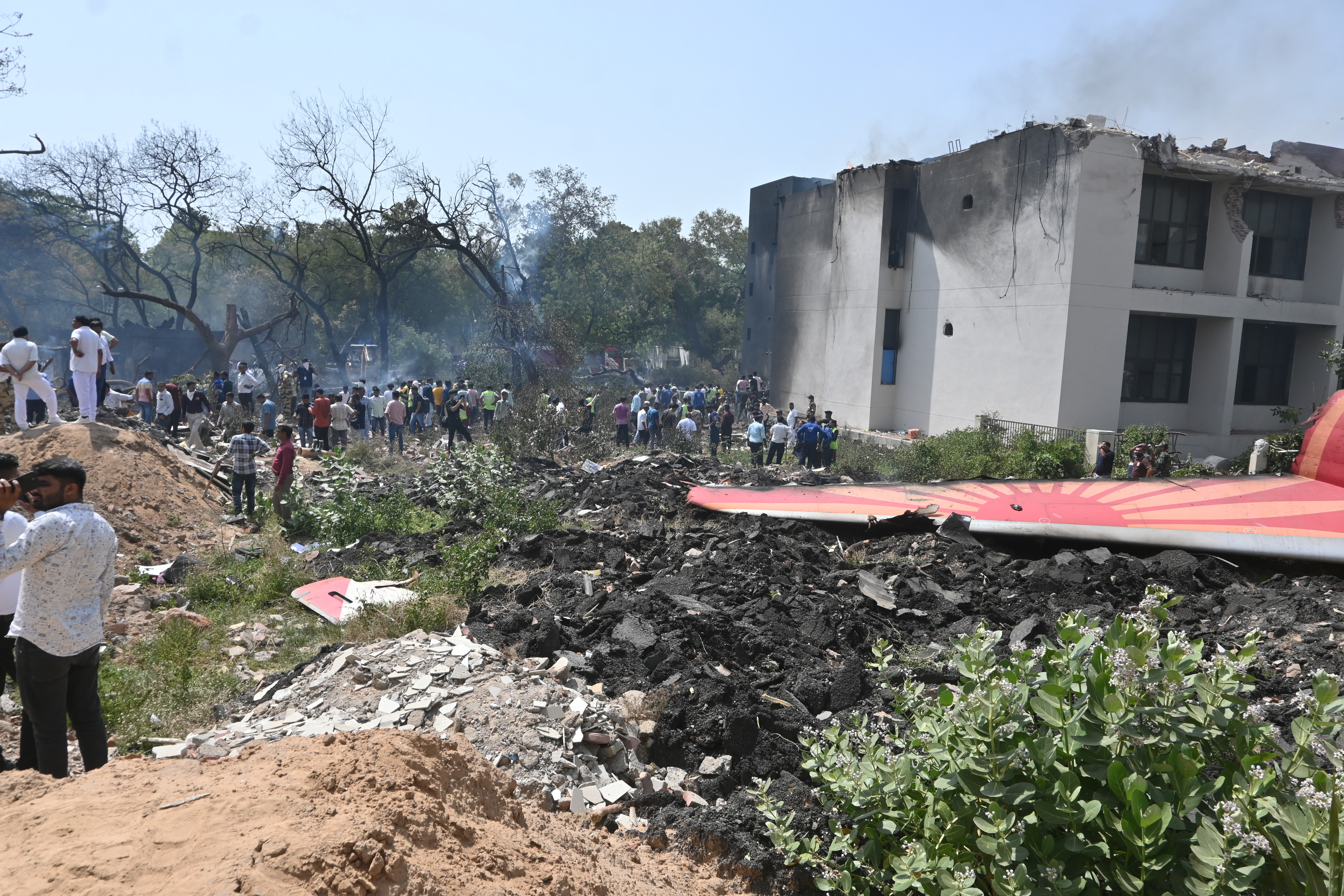 A view of the site where a plane crashed shortly after takeoff from Sardar Vallabhbhai Patel International Airport in India's western state of Gujarat on June 12, 2025 | Source: Getty Images