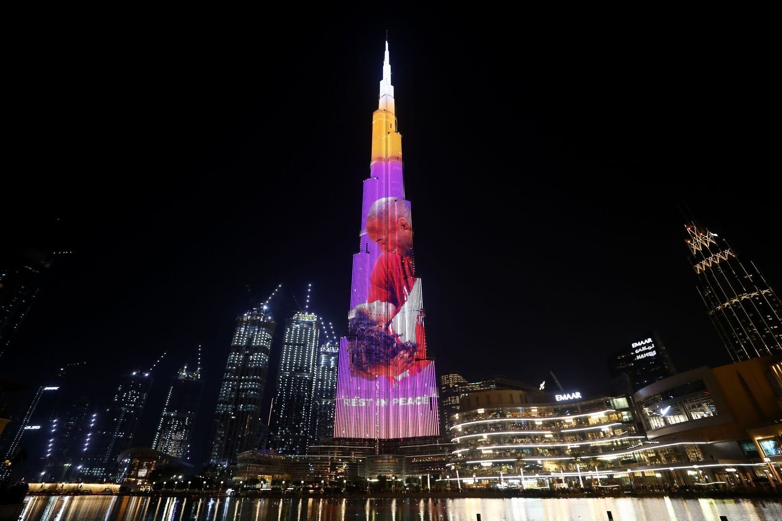 The Burj Khalifa in Dubai lights up to honore Kobe and Gianna Bryant/ Source: Getty Images