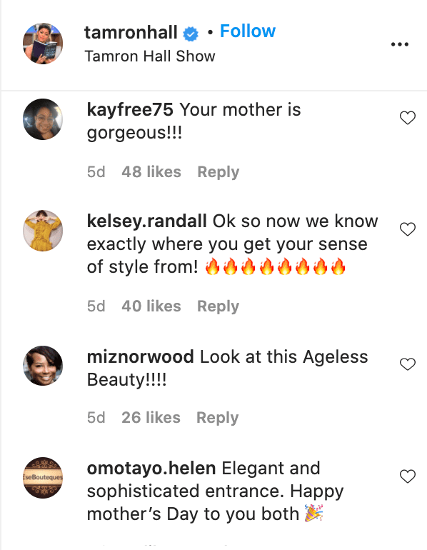 Screenshot of fan comments on photo of Tamron Hall's mom, Mary Newton. | Source: Instagram/tamronhall