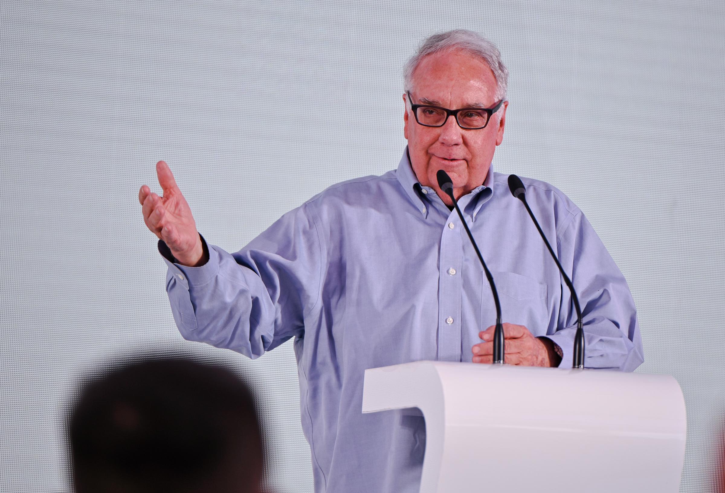 Howard Buffett speaks during the official opening ceremony of the completed Superhumans Prosthetics and Rehabilitation Centre, Lviv, western Ukraine, on June 20, 2024. | Source: Getty Images