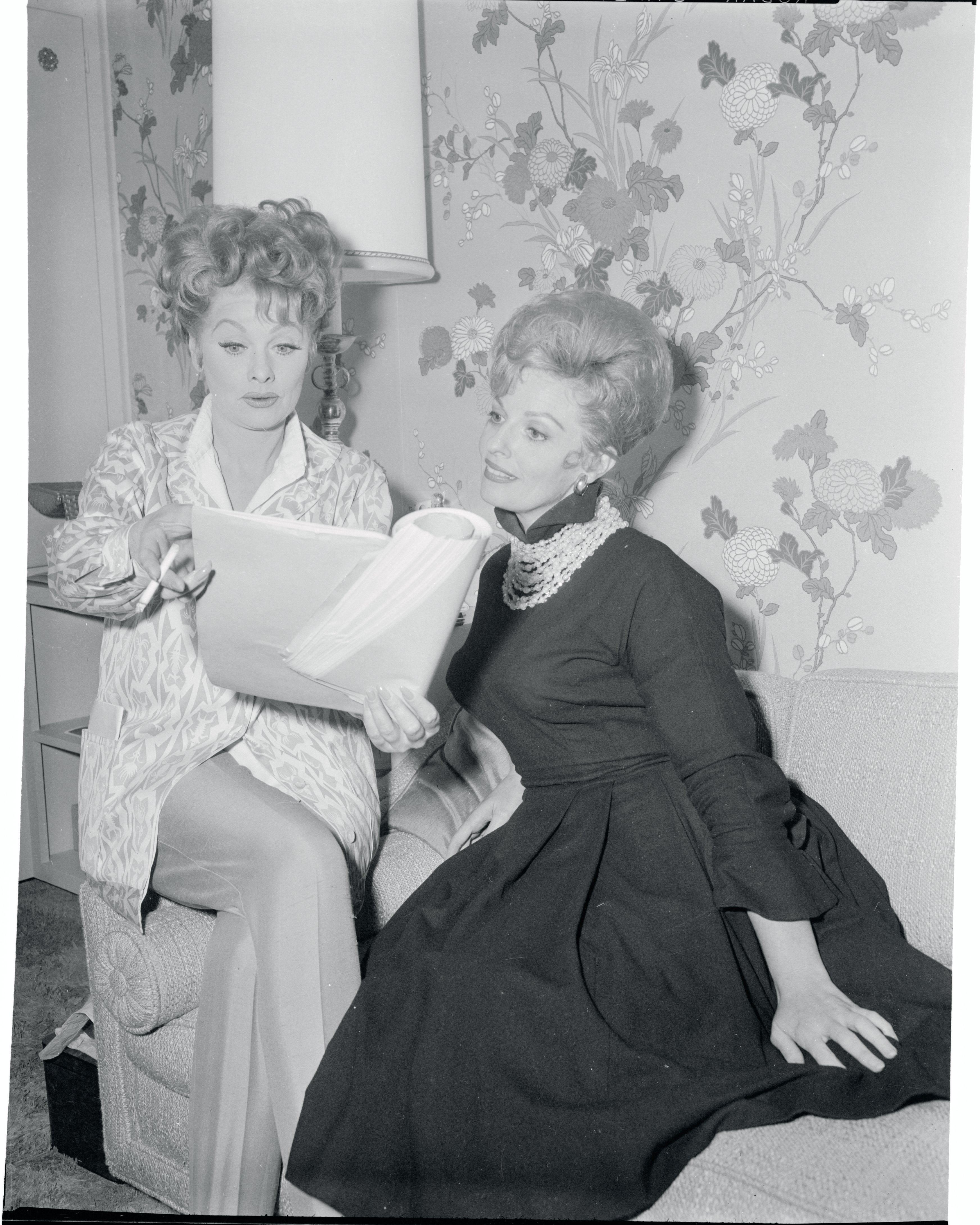 Carole Cook and Lucille Ball in an undated black and white photo | Source: Getty Images