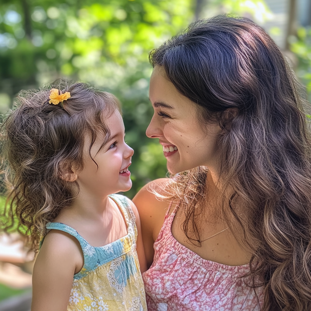 Uma mulher sorridente conversando com sua filha | Fonte: Midjourney