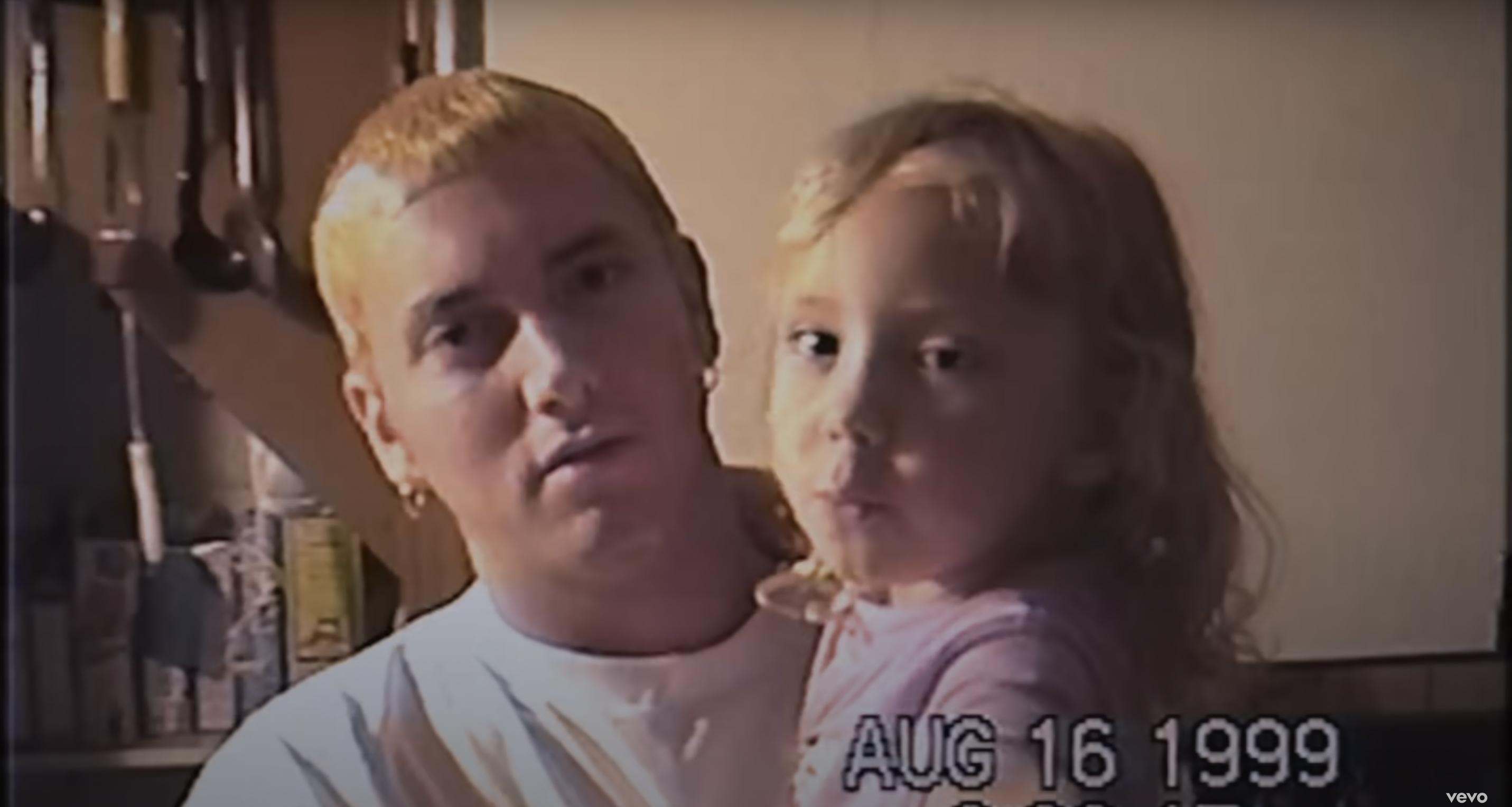 Eminem and his daughter Hailie Jade in a clip uploaded on October 3, 2024 | Source: YouTube/EminemMusic