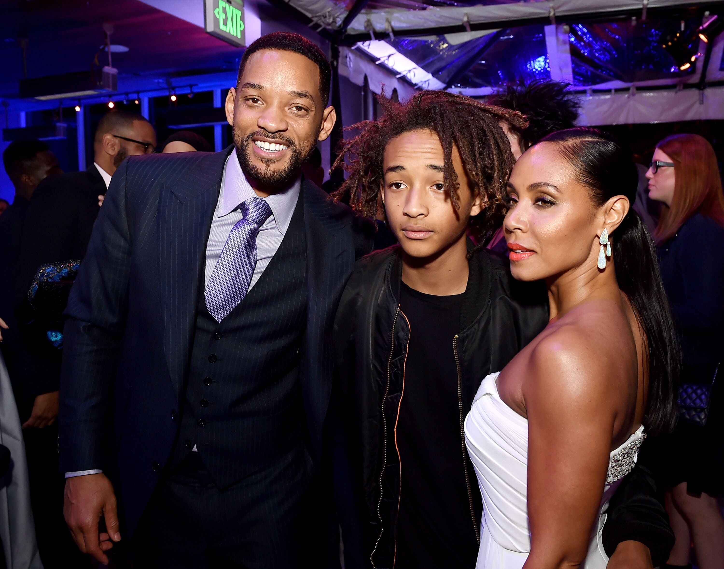 Will Smith, son Jaden Smith and his wife Jada Pinkett Smith pose at the after party for the premiere of Warner Bros. Pictures' "Focus." | Source: Getty Images