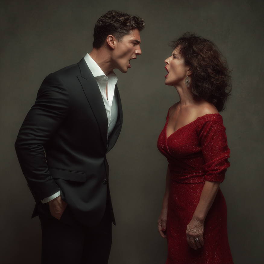 A man and his mother arguing | Source: Midjourney