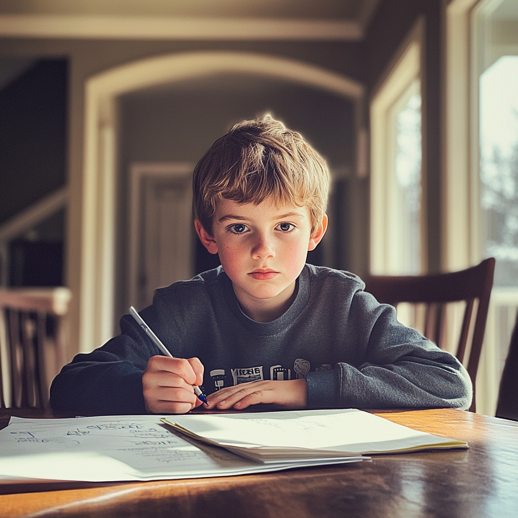 A little boy sitting at the table | Source: Midjourney