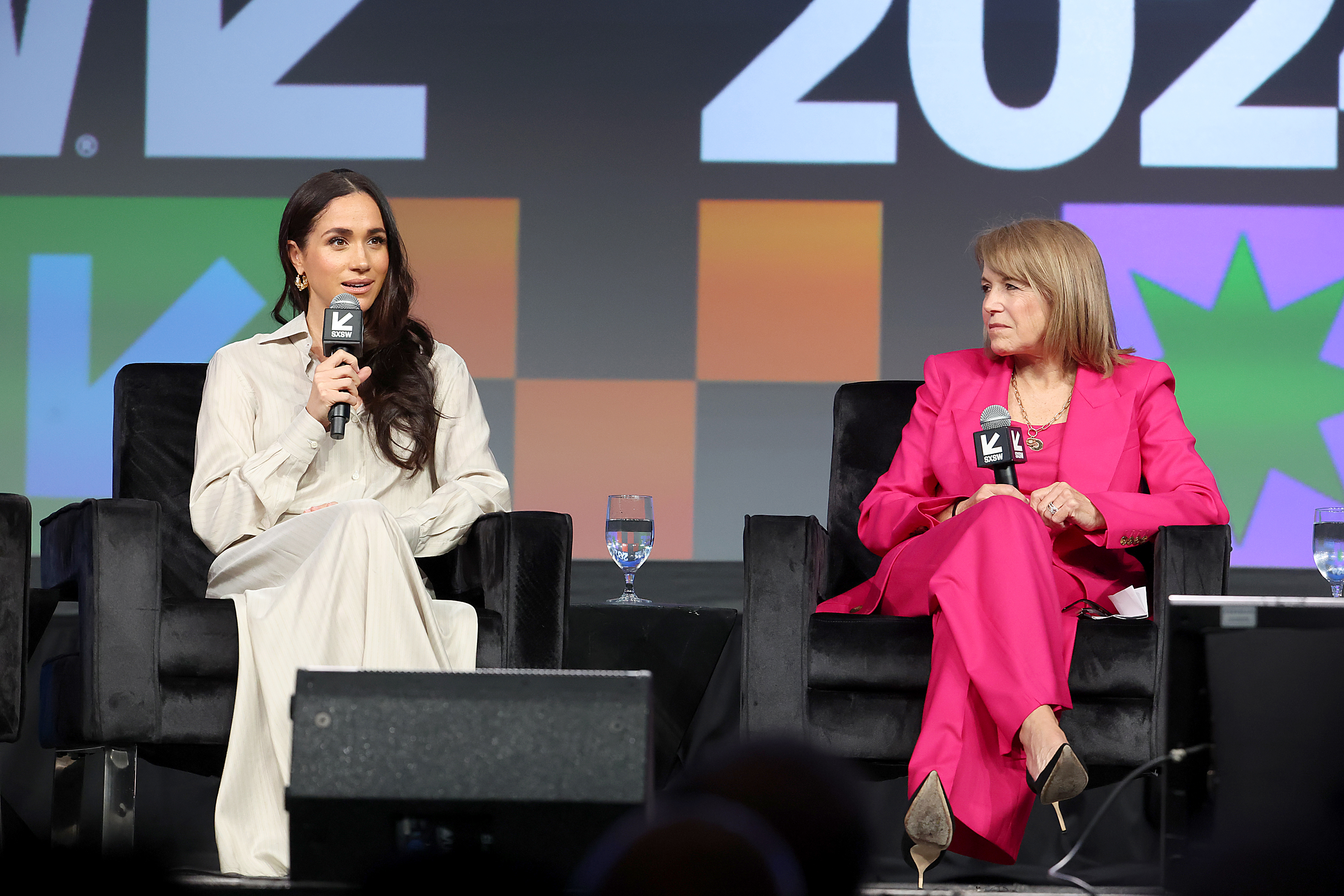 Meghan Markle and Katie Couric at the "Breaking Barriers, Shaping Narratives: How Women Lead On and Off the Screen" panel during the 2024 SXSW Conference and Festival at Austin Convention Center on March 8, 2024 in Austin, Texas. | Source: Getty Images