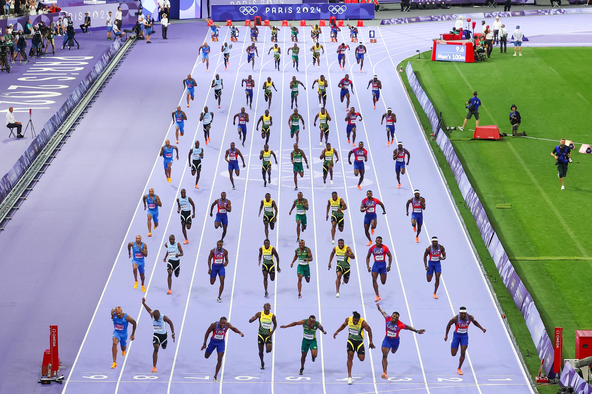 General view as Noah Lyles competes in the Men's 100m Final at the Olympic Games Paris 2024 in Paris, France, on August 4, 2024. | Source: Getty Images