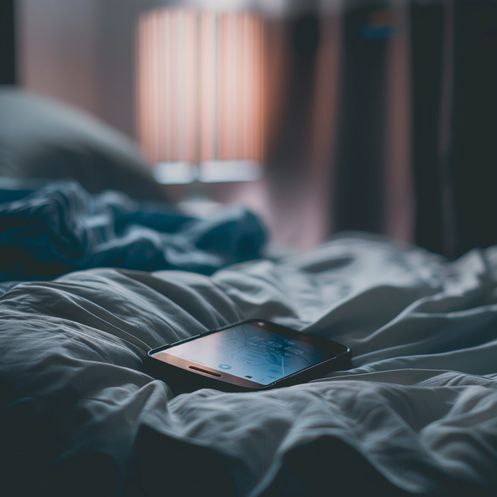 A closeup shot of a mobile phone lying on a bed | Source: Midjourney