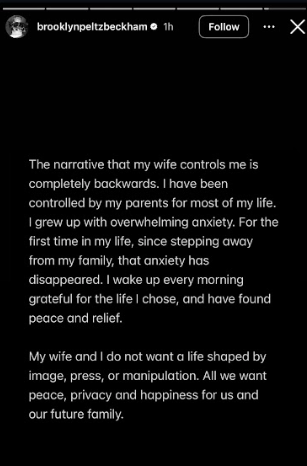 What Brooklyn Beckham had to say about his family. | Source: Instagram/brooklynpeltzbeckham